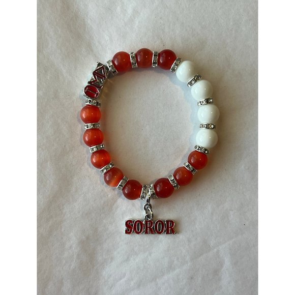 Delta Sigma Theta Bling Natural Agate Soror Charm Bracelet - Picture 1 of 11